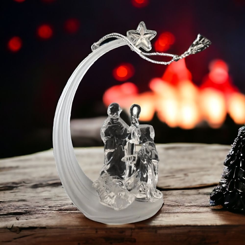 Kurt Adler Nativity Ornament Acrylic Clear Plastic Frosted Rising Star Large.